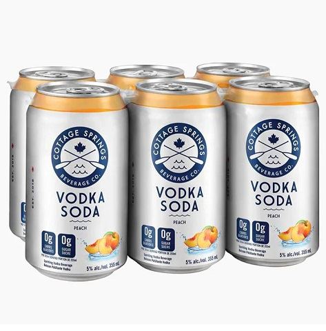 cottage springs vodka soda ontario peach 355 ml - 6 cans edmonton liquor delivery