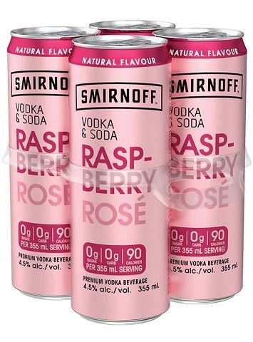 smirnoff vodka soda raspberry rose 355 ml - 4 cans edmonton liquor delivery